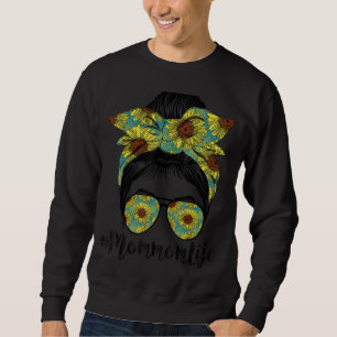 Mommom Life Messy Hair Bun Sunflower Women Mother' Sweatshirt