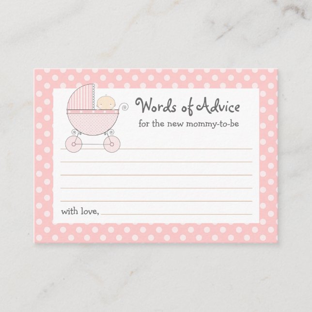 Mommy Advice Card Baby Shower Carriage | Pink (Front)