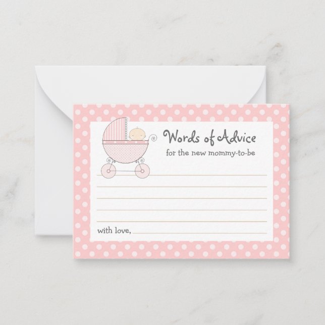 Mommy Advice Card Baby Shower Carriage | Pink (Front)