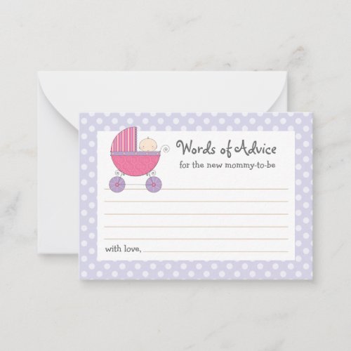 Mommy Advice Card Baby Shower Carriage | Pink Business Card Templates