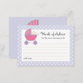 Mommy Advice Card Baby Shower Carriage | Pink (Front/Back)