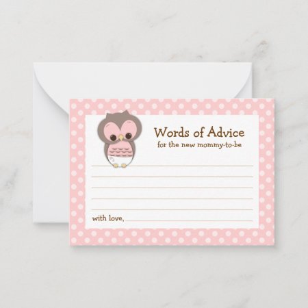 Mommy Advice Card Owl Baby Shower | Pink