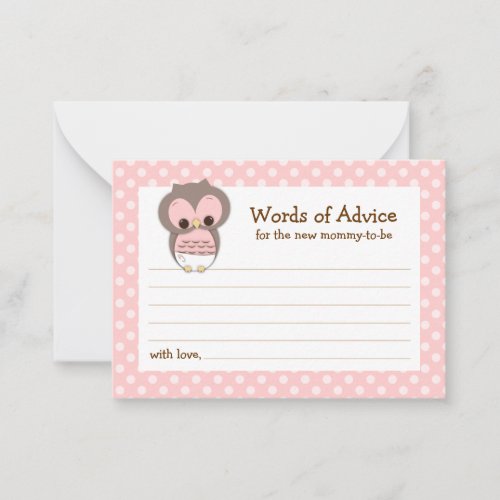 Mommy Advice Card Owl Baby Shower | Pink Business Card
