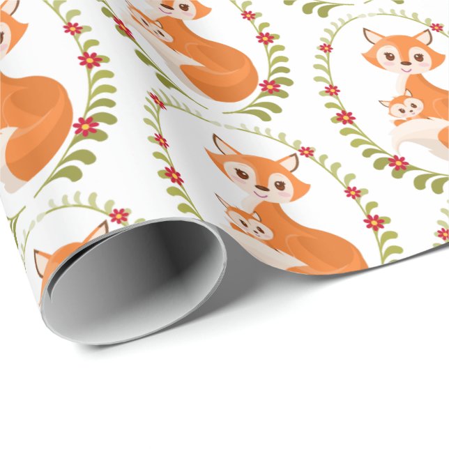 Mommy and baby boy woodland fox wrap wrapping paper (Roll Corner)