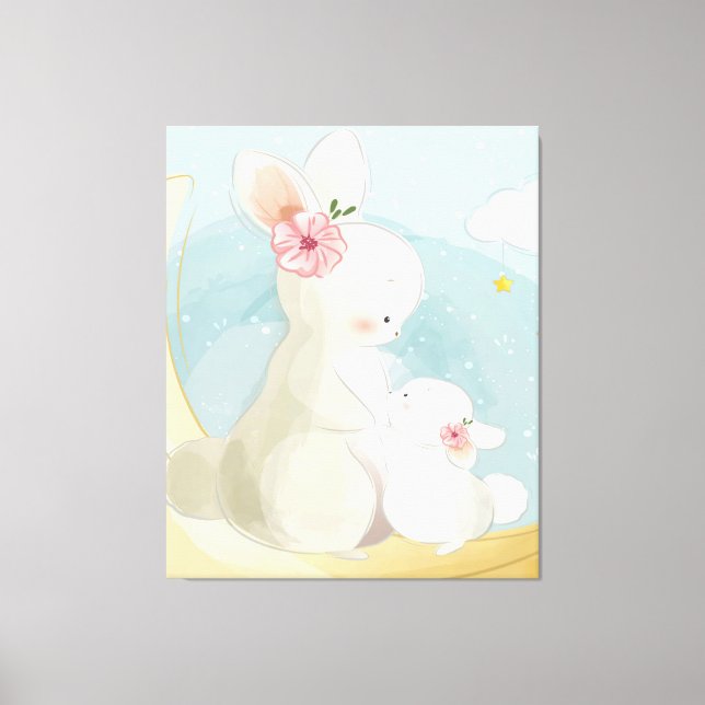 Mommy And Baby Bunny | Gift For Kids Canvas Print (Front)