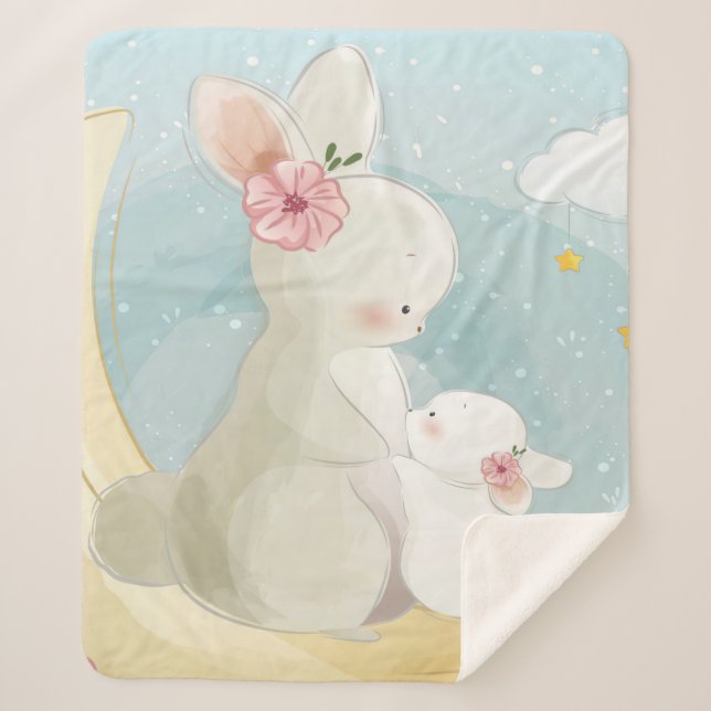Mommy And Baby Bunny | Gift For Kids Sherpa Blanket (Front)