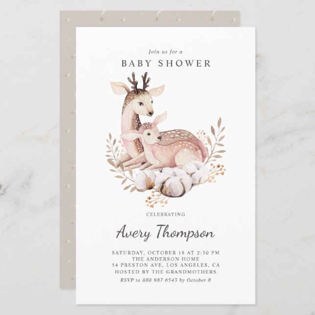 Mommy and Baby Deer Fall Baby Shower Invitation (Front/Back)