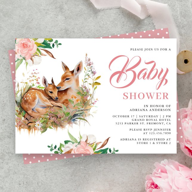 Mommy and Baby Deer Floral Baby Shower Invitation (Creator Uploaded)