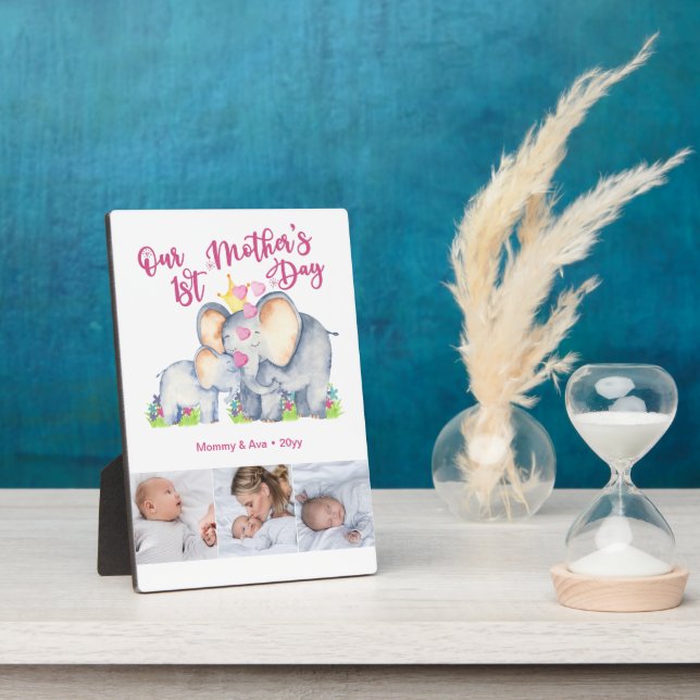 Mommy and Baby Elephant 3 Photo Mothers Day Plaque (Side)
