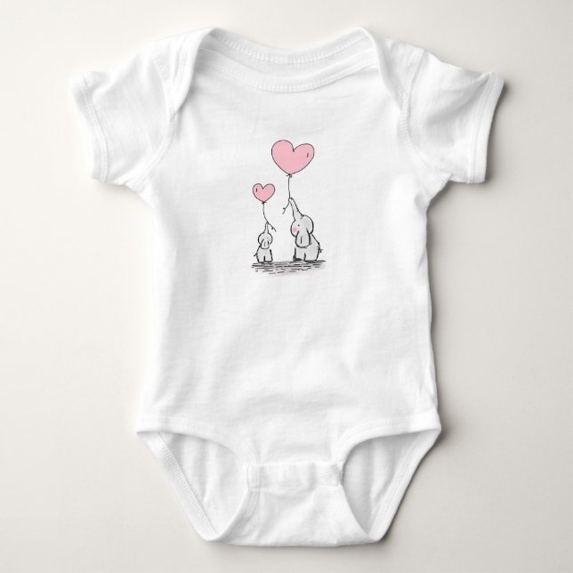 Mommy and Baby Elephant One-Piece Baby Clothes Baby Bodysuit (Front)