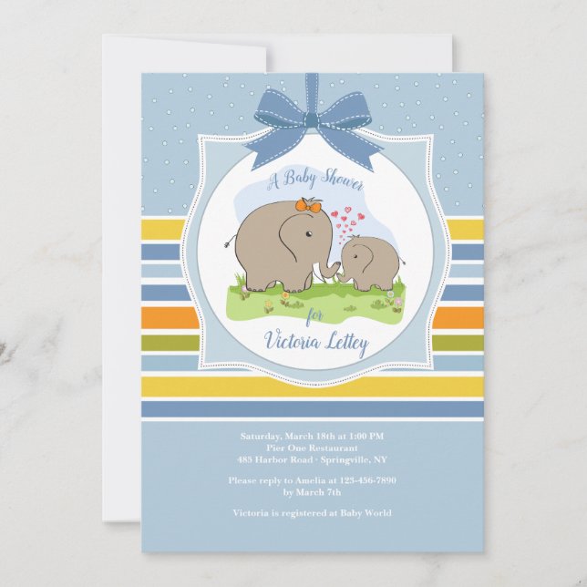 Mommy and Baby Elephant Shower Invitation (Front)