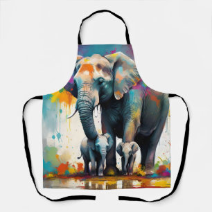 Mommy And Baby Elephants Color Splash, Apron