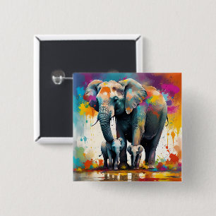Mommy And Baby Elephants Color Splash, Button