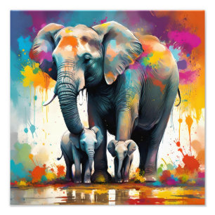 Mommy And Baby Elephants Color Splash, Photo Print