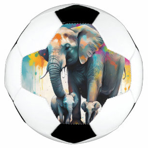 Mommy And Baby Elephants Color Splash, Soccer Ball