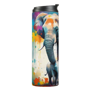 Mommy And Baby Elephants Color Splash, Thermal Tumbler