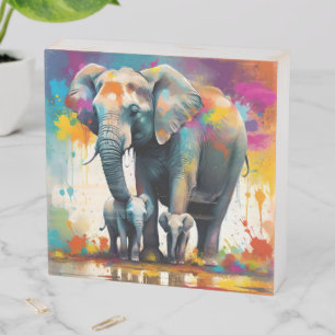 Mommy And Baby Elephants Color Splash, Wooden Box Sign