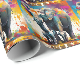 Mommy And Baby Elephants Color Splash, Wrapping Paper