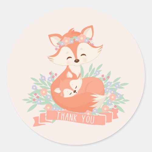 Mommy and Baby Fox Blush Baby Shower Thank You Classic Round Sticker