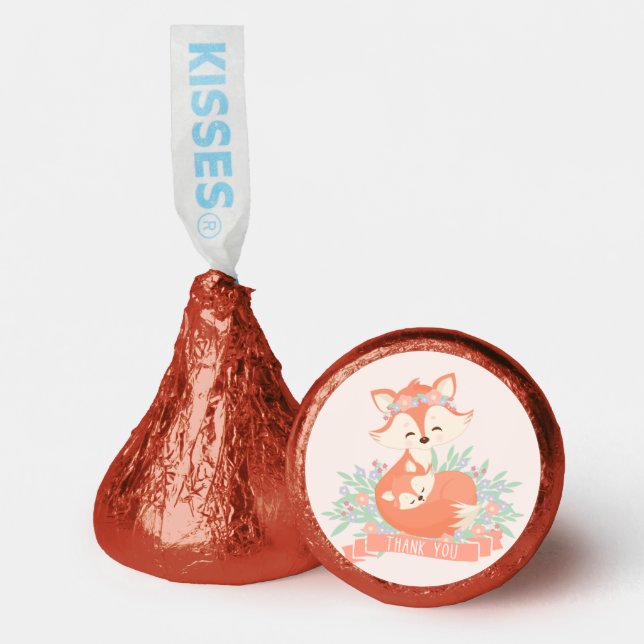 Mommy and Baby Fox Blush Baby Shower Thank You Hershey®'s Kisses® (Front)