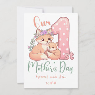 Mommy and Baby Fox Pink 1st Mothers Day Note Card