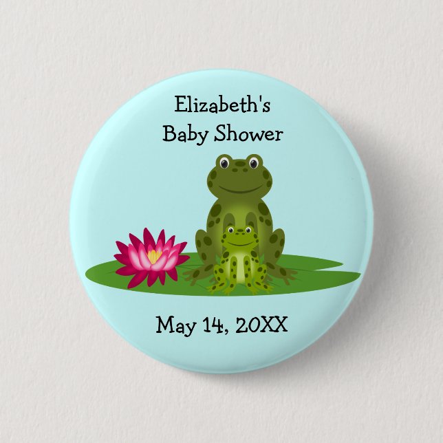 Mommy and Baby Frog Theme Baby Shower Favors Button (Front)