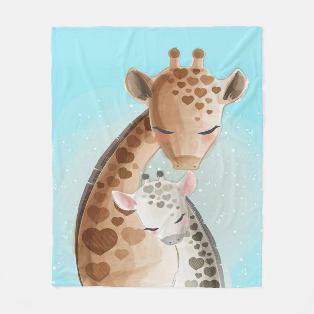 Mommy And Baby Giraffe Cute Baby Gift Idea Fleece Blanket (Front)