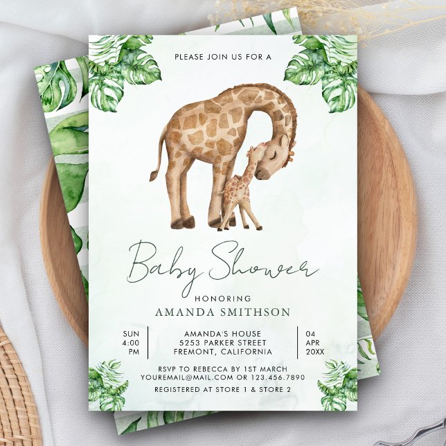 Mommy and Baby Giraffe Safari Baby Shower Invitation (Creator Uploaded)