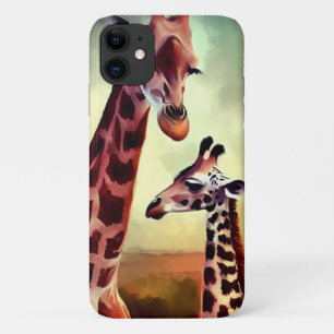 Mommy And Baby Giraffe Watercolour, iPhone 11 Case