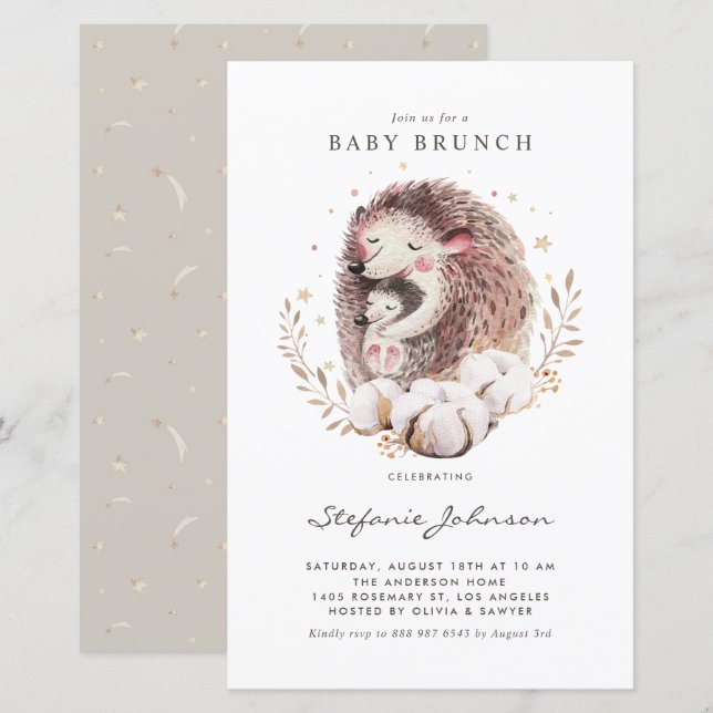 Mommy and Baby Hedgehog Baby Brunch Invitation (Front/Back)