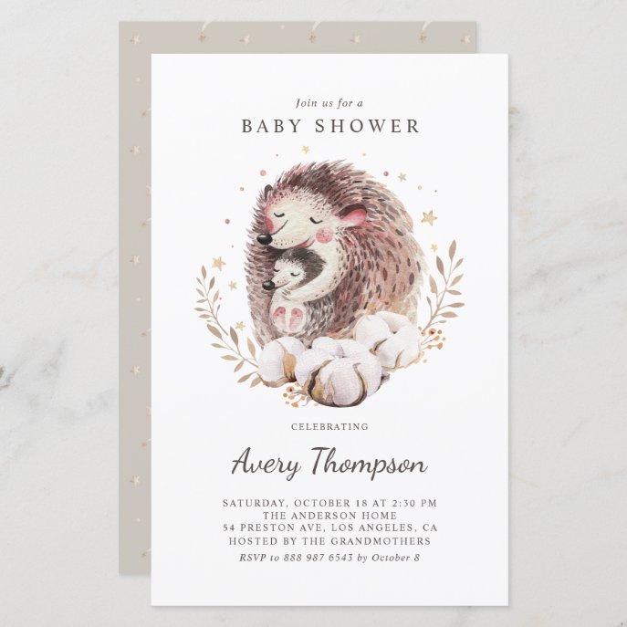Mommy and Baby Hedgehogs Baby Shower Invitation