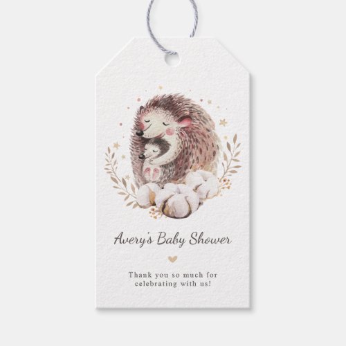 Mommy and Baby Hedgehogs Baby Shower Thank You Gift Tags