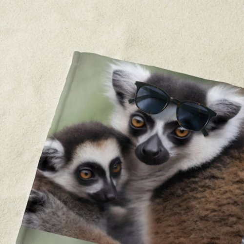 Mommy And Baby Lemur Cuddling Beach Towel