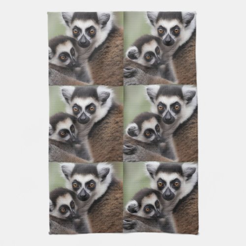 Mommy And Baby Lemur Cuddling Kitchen Towel
