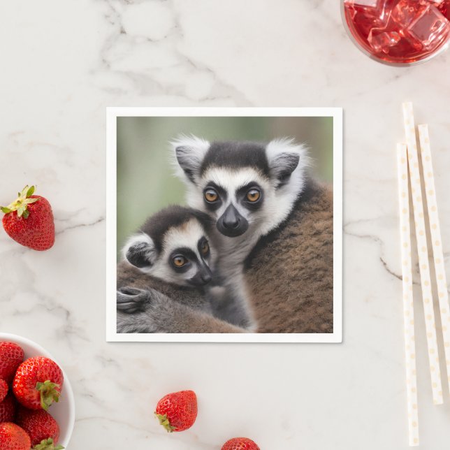 Mommy And Baby Lemur Cuddling, Napkins (Insitu)