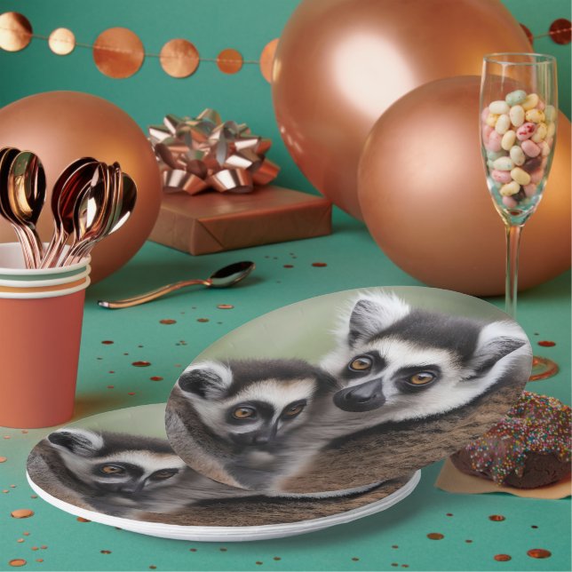 Mommy And Baby Lemur Cuddling, Paper Plates (Multi)