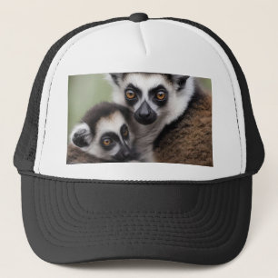 Mommy And Baby Lemur Cuddling, Trucker Hat