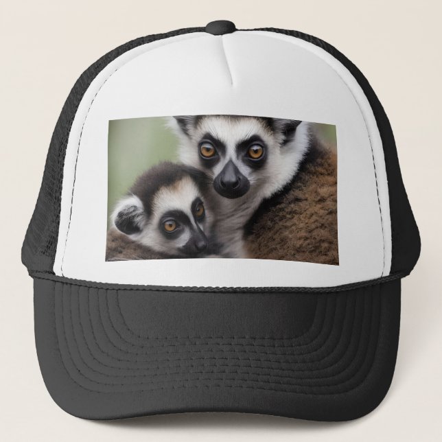 Mommy And Baby Lemur Cuddling, Trucker Hat (Front)