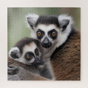 Mommy And Baby Lemur Having A Cuddle, Jigsaw Puzzle