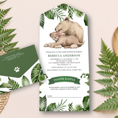 Mommy and Baby Lion Cub Jungle Baby Shower All In One Invitation