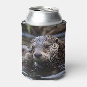 Mommy And Baby Otter Having A Cuddle In The River, Can Cooler
