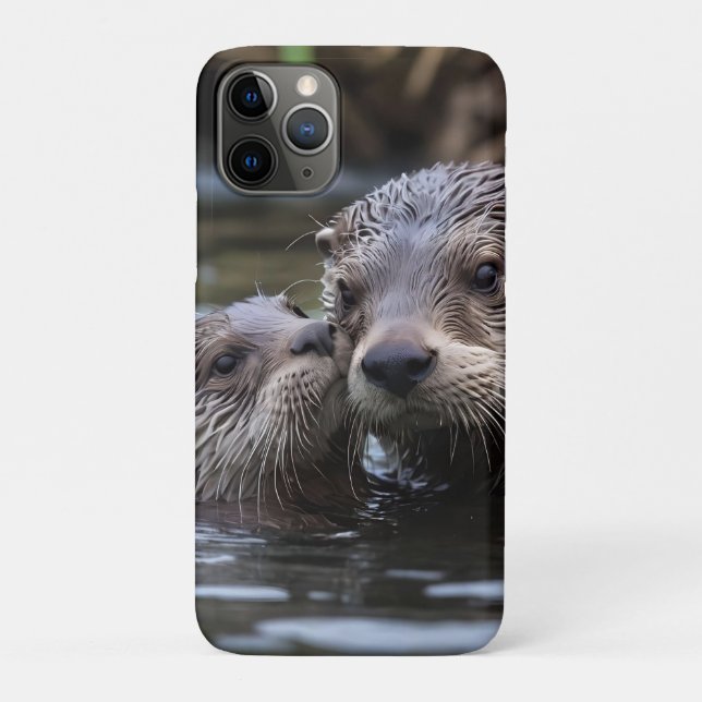 Mommy And Baby Otter Having A Cuddle In The River, Case-Mate iPhone Case (Back)