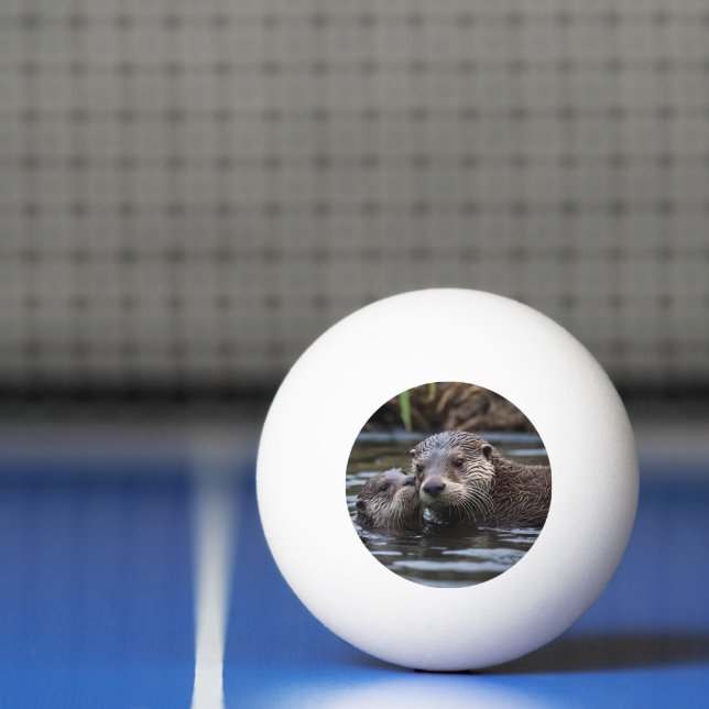 Mommy And Baby Otter Having A Cuddle In The River, Ping Pong Ball (Net)