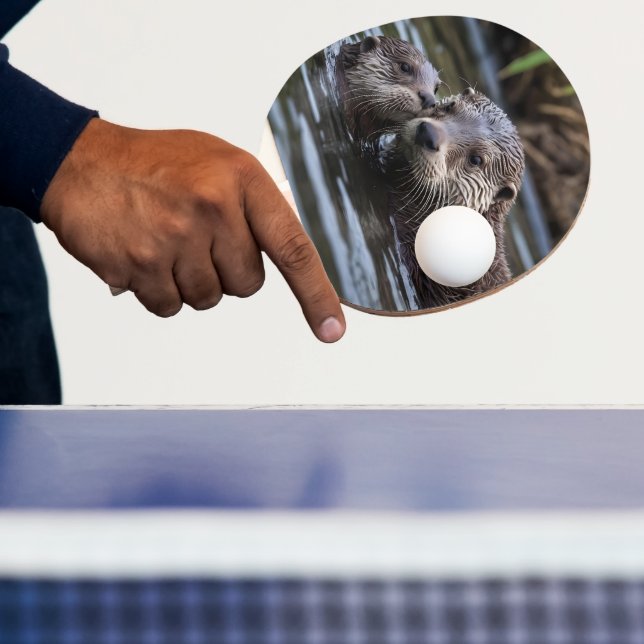 Mommy And Baby Otter Having A Cuddle In The River, Ping Pong Paddle (Insitu)