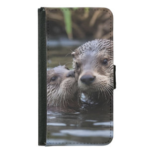 Mommy And Baby Otter Having A Cuddle In The River, Samsung Galaxy S5 Wallet Case