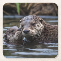 Mommy And Baby Otter Having A Cuddle In The River,