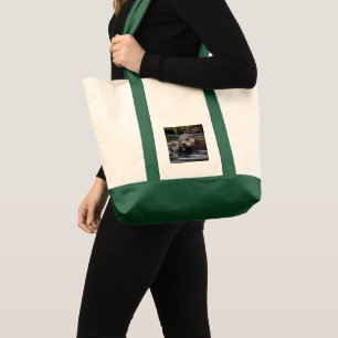 Mommy And Baby Otter Having A Cuddle In The River, Tote Bag