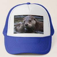 Mommy And Baby Otter Having A Cuddle In The River,