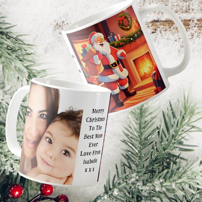 Mommy And Baby Photo | Santa Delivering Presents Coffee Mug (Front, Side And Back View)