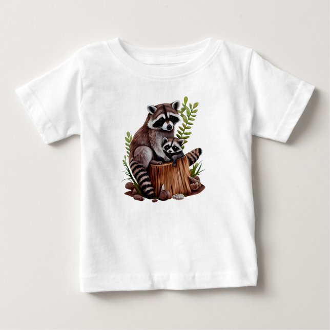 Mommy And Baby Raccoons  T-Shirt (Front)